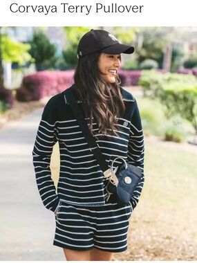 NWT Lilly Pulitzer XL Corvaya Terry Pullover “Noir Legacy Stripe” sz XL